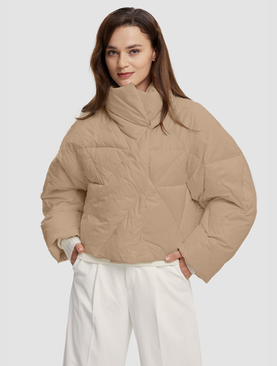 Lattelier High Collar Cropped Puffer Jacket Tan Xl