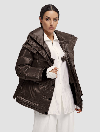 Lattelier Belted Shiny Puffer Jacket Mocha S