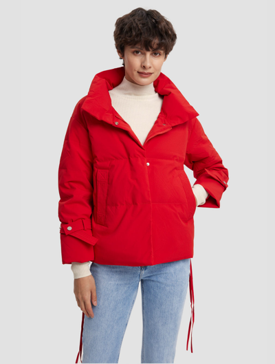 Lattelier Waisted Puffer Jacket With Buttoned Cuffs Red L