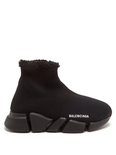 Balenciaga Speed 2.0 Lt Faux Fur And Recycled Knit Trainers In Black