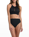 La Blanca Island Goddess High Neck Midline Bikini Top In Black