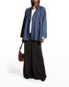 Eskandar Slim A-line Double Stand Collar Jacket With Side Insert (long Length) In Jeandark