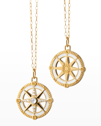 Monica Rich Kosann 18k Compass Charm White Enamel Diamond Necklace