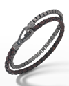 MARCO DAL MASO DOUBLE MIX BROWN WOVEN LEATHER AND OXIDIZED SILVER CHAIN BRACELET,PROD244540313