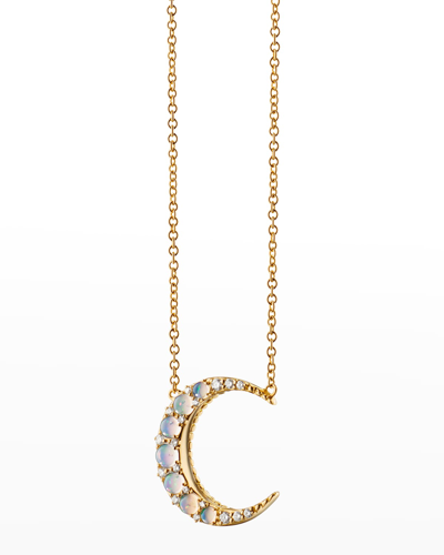 Monica Rich Kosann 18k Crescent Moon Necklace With Water Opal And Diamonds