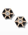 GOSHWARA 18K QUEEN ROUND DIAMOND AND BLACK ENAMEL STUD EARRINGS,PROD247760020