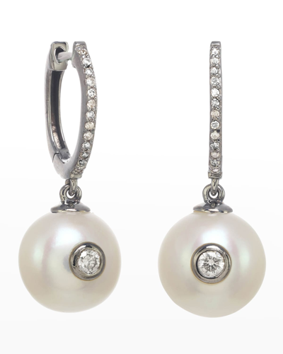 Margo Morrison Freshwater Pearl Earrings With Diamonds And Sterling Silver In White