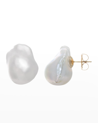 Margo Morrison White Baroque Pearl Earrings In 14k Yellow Gold Posts