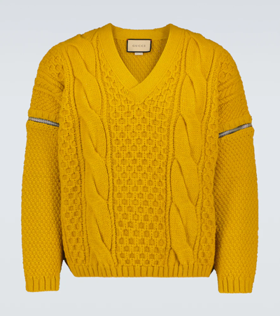 Gucci Wool Sweater With Detachable Sleeves In Yellow & Orange
