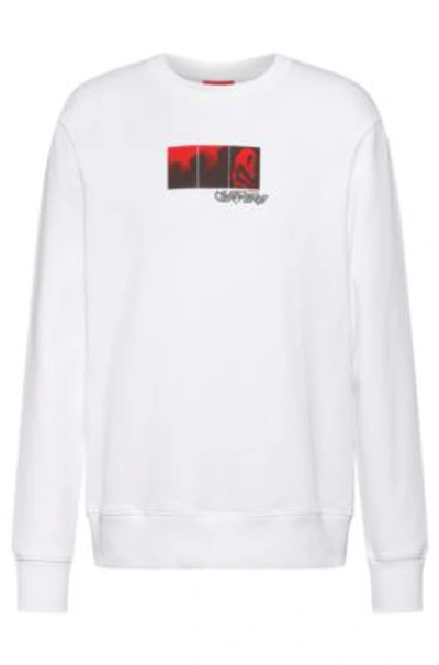 Hugo Graphic-print Cotton Sweatshirt With Collaborative Branding In White