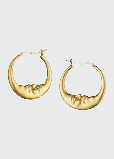 Anthony Lent Small Crescent Moon Hoop Earrings 18k Yellow Gold, Diamonds 0.04ct
