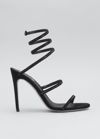 René Caovilla Crystal-embellished Wraparound Leather Sandals In Black Jet Hematit
