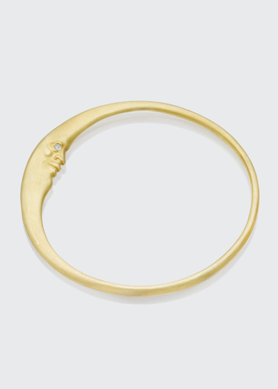 Anthony Lent Crescent Moon Face Bangle In 18k Gold And Diamonds