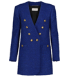 Saint Laurent Double Breasted Wool Blend Tweed Blazer In Blue