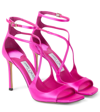 Jimmy Choo Azia Square-toe Satin Stiletto Sandals In Pink