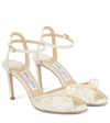 JIMMY CHOO SACORA 85 LEATHER AND LACE SANDALS,P00622869