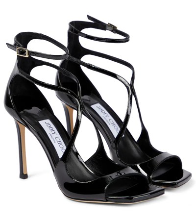 Jimmy Choo Azia 95 Patent Leather Sandals In Black