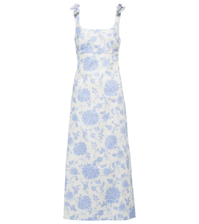 Zimmermann Postcard Open-back Floral-print Linen Midi Dress In White,blue