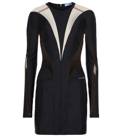 Mugler Paneled Minidress In Black Beige