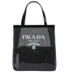 Prada Small Sequined Mesh Tote Bag In Nero