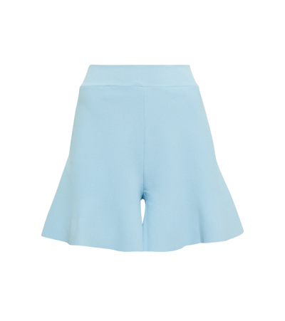 Stella Mccartney High Waist Flared Hem Knitted Shorts With Side Pockets In Blue