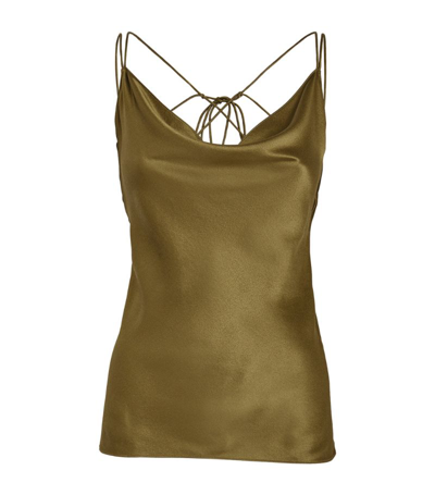 Roksanda Nixie Cowl-neck Silk-satin Camisole Top In Hunter