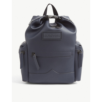 Hunter Original Top Clip Branded Rubberised Leather Backpack In Navy