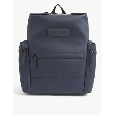 Hunter Original Top Clip Branded Rubberised Leather Backpack In Navy