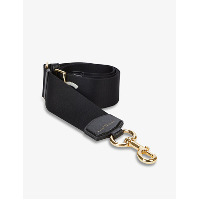 Marc Jacobs Striped Logo-print Webbing Bag Strap In Black/gold