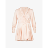 Zimmermann Ruffled Silk-satin Wrap Mini Dress In Rose