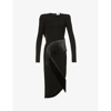 Attico Panelled Long-sleeved Midi Dress In Black