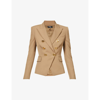 BALMAIN WOMENS TAUPE DOUBLE-BREASTED WOOL BLAZER 10