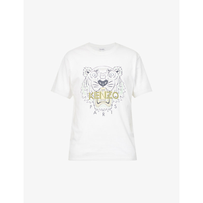 Kenzo Icon Tiger Logo-print Cotton-jersey T-shirt In White