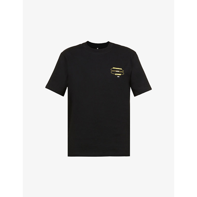 Adanola Womens Black/yellow Logo-print Relaxed-fit Cotton-jersey T-shirt Xs