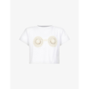 Magda Butrym Cropped Cotton T-shirt With Unique Front Embroidery In White