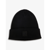 MOOSE KNUCKLES MENS BLACK BRAND-PRINT RIBBED WOOL BEANIE HAT 1SIZE