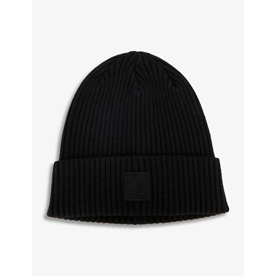 Moose Knuckles Mens Black Brand-print Ribbed Wool Beanie Hat 1size
