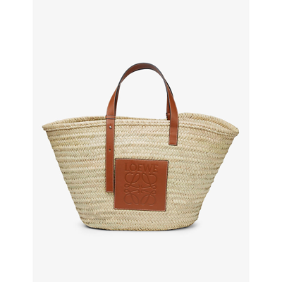 Loewe Logo-embossed Large Palm Leaf And Leather Basket Bag In Tan