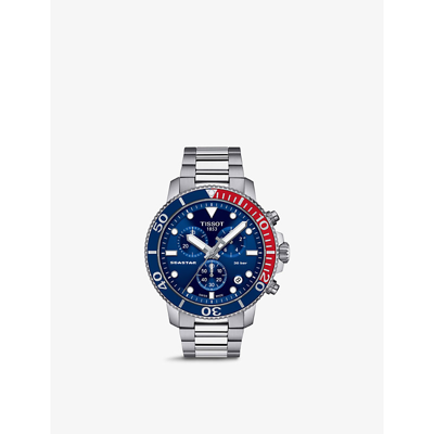 Tissot T1204171104103 Seastar 1000 Chronograph Stainless Steel Quartz Watch In Silver/blue/red