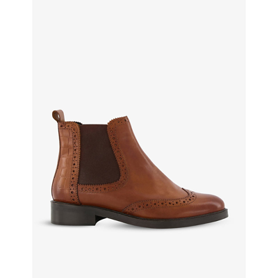 Dune Quest Brogue Leather Chelsea Ankle Boots In Tan-leather