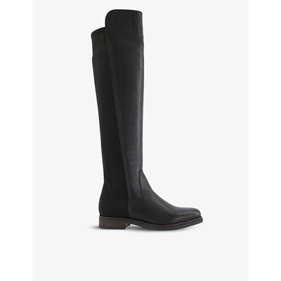 Dune Tropic Leather Over-the-knee Stretch Boots In Black-leather