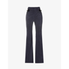 DION LEE WOMENS SUEDED NAVY HORSE-BIT STRAIGHT-LEG HIGH-RISE STRETCH-WOVEN TROUSERS M