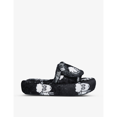 Natasha Zinko Womens Blk/white Volume Sheep-print Cotton-terry Sliders L