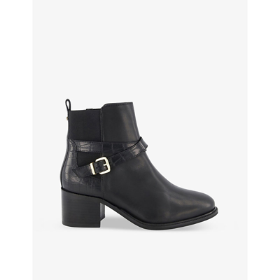 Dune Poet Croc-effect Heeled Leather Ankle Boots In Black-leather Mix