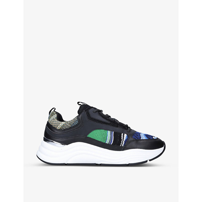 Mallet X Coogi Cyrus Knitted Mesh And Leather Low-top Trainers In Black/comb