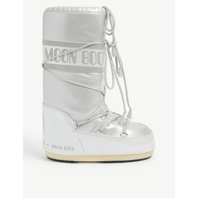 Moon Boot Metallic Lace-up Nylon Snow Boots In White