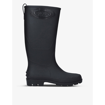 Tod's Mens Black Pioggia Logo Rubber Wellington Boots 7