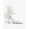 Jimmy Choo Aveline 100 Bow Heel Sandals In White Satin In Latte/latte