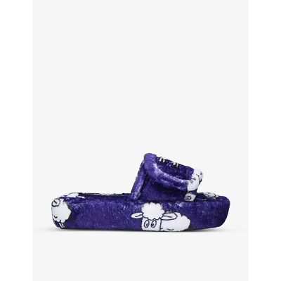 Natasha Zinko Womens Lilac Volume Sheep-print Cotton-terry Sliders S