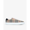 BURBERRY BURBERRY MEN'S BEIGE RANGLETON CHECKED LEATHER LOW-TOP TRAINERS,49179614